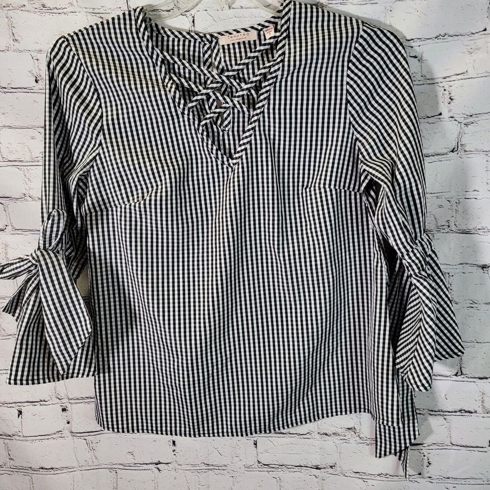 Tempted LA, Black Gingham‎ Check Blouse, Size S